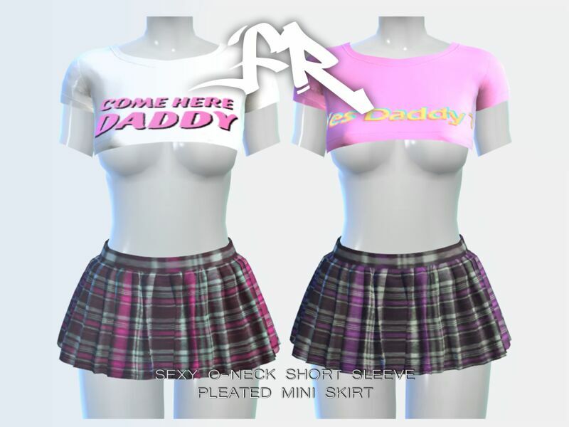 Fr_Sexy O-Neck Short Sleeve SET By Freys4 Sims 4 CC