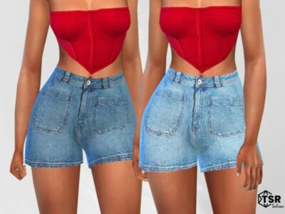 Front Pocket Detail Denim Shorts By Saliwa Sims 4 CC