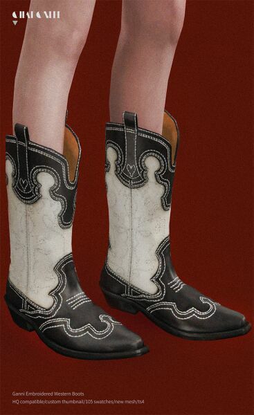 sims 4 cc ganni embroidered western boots by charonlee 2