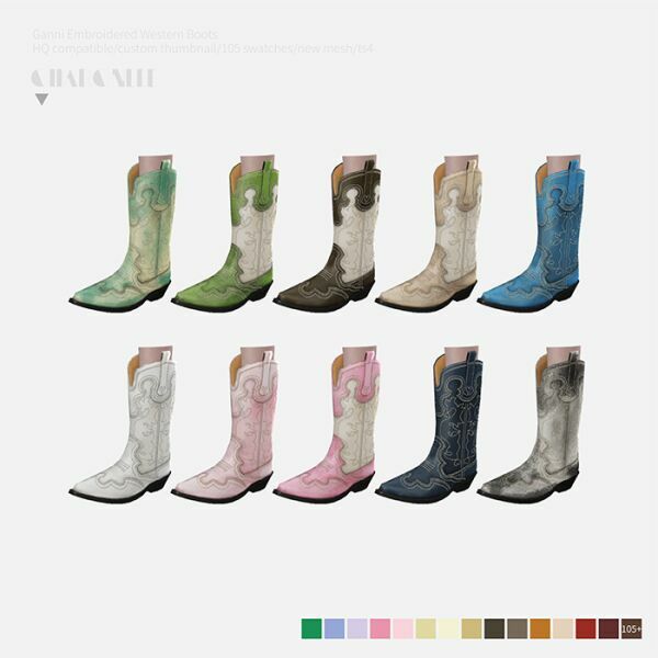 sims 4 cc ganni embroidered western boots by charonlee 3