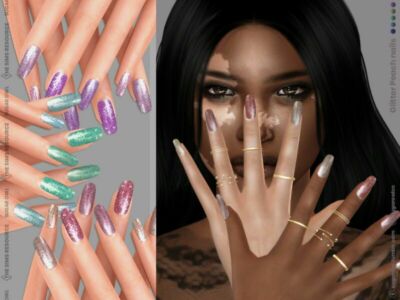 Glitter Peach Nails Sims 4 CC