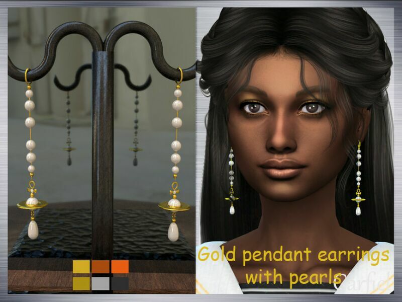 Gold Pendant Earrings With Pearls By Garfiel Sims 4 CC