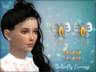 Golden Butterfly Stud Earrings For Kids By Giulietta Sims 4 CC