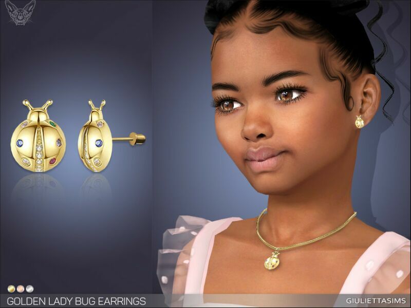 Golden Lady BUG Earrings For Kids By Feyona Sims 4 CC