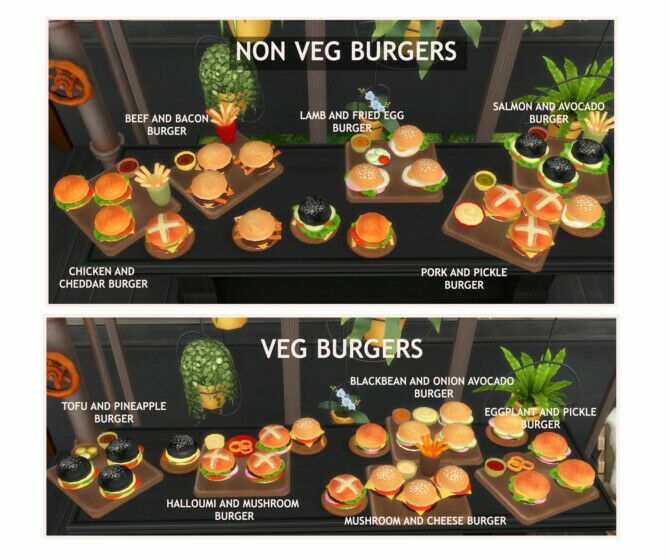 Gourmet Burger SET By Icemunmun Sims 4 CC