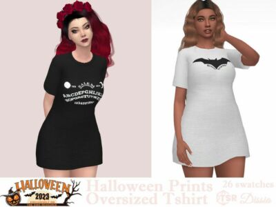 Halloween Print Oversized Tshirt (TOP) Sims 4 CC