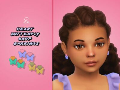 Heart Butterfly Drop Earrings For Kids By Simlasya Sims 4 CC