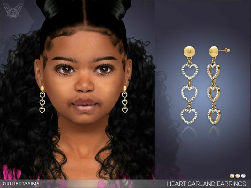 Heart Garland Earrings For Kids By Feyona Sims 4 CC