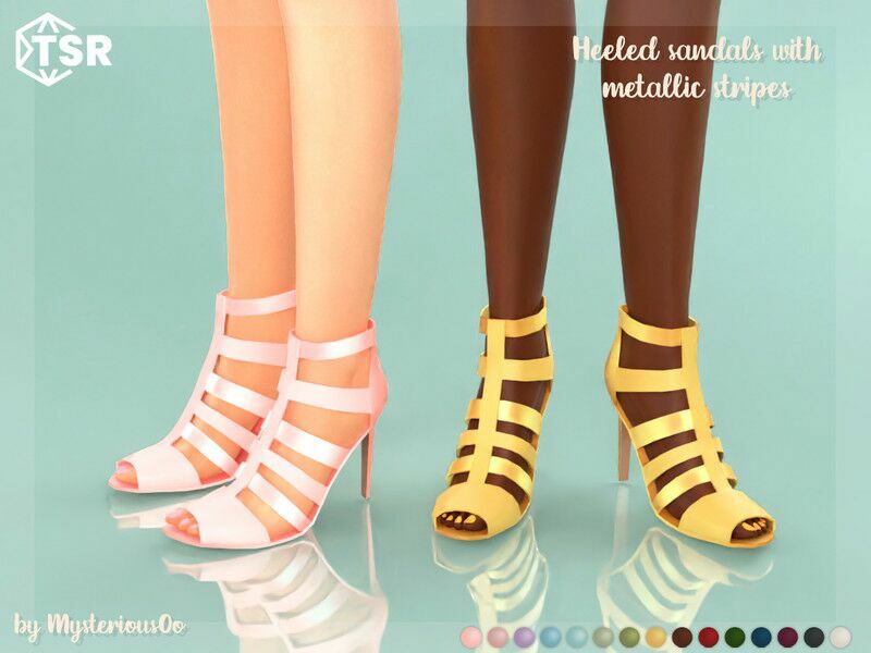 Heeled Sandals With Metallic Stripes By Mysteriousoo Sims 4 CC