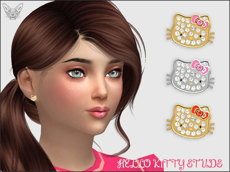 Hello Kitty Stud Earrings For Kids By Giulietta Sims 4 CC