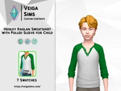 Henley Raglan Sweatshirt With Pulled Sleeve For Child Sims 4 CC