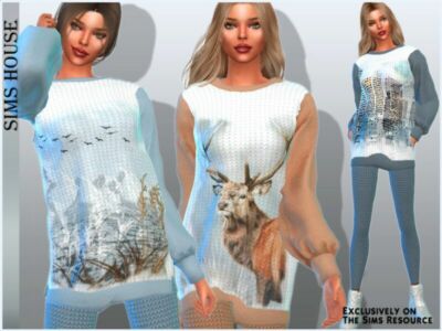 Home Sweater With Prints Sims 4 CC