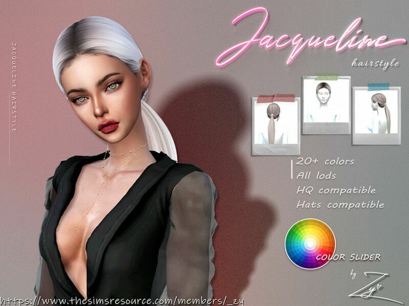 Jacqueline Hairstyle (Tight LOW Ponytail) By _ZY Sims 4 CC