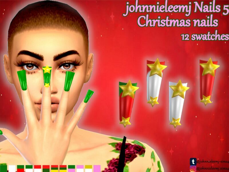 Johnnieleemj Christmas Nails (Nails 5) By Johnnieleemj Sims 4 CC