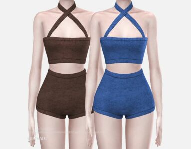 Knit Tube Top&Short By Charonlee Sims 4 CC