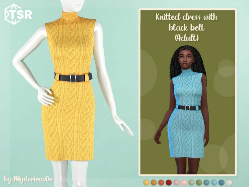 Knitted Dress With Black Belt Adult By Mysteriousoo Sims 4 CC