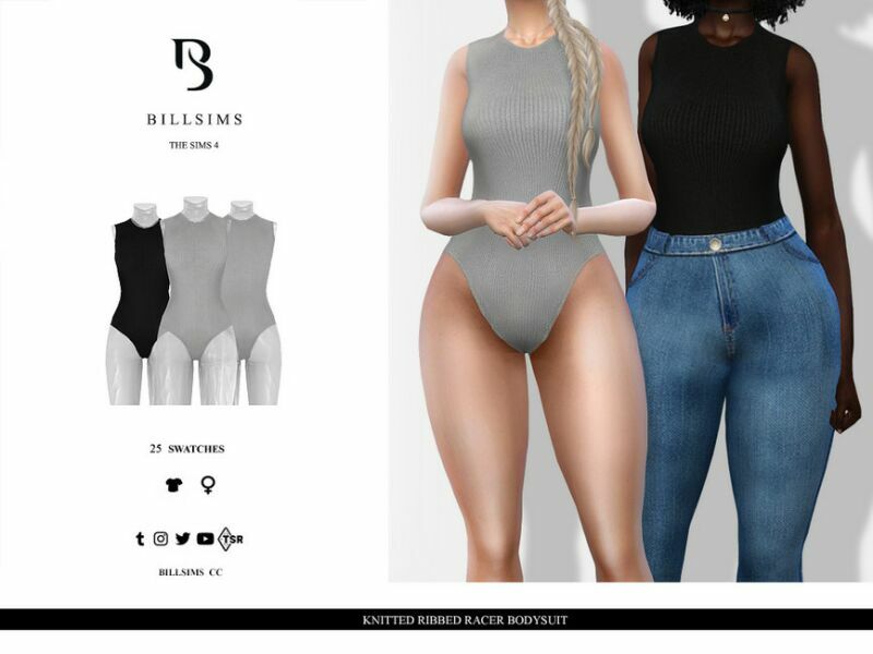 Knitted Ribbed Racer Bodysuit Sims 4 CC