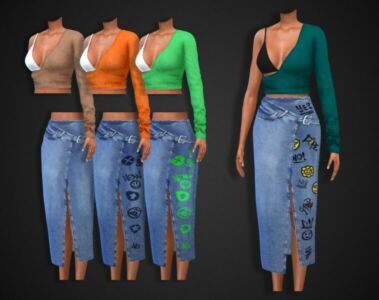 Knitted TOP With ONE Sleeve Sims 4 CC