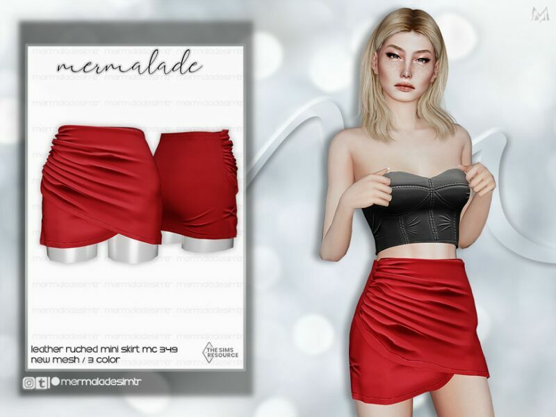 Leather Ruched Mini Skirt MC349 By Mermaladesimtr Sims 4 CC