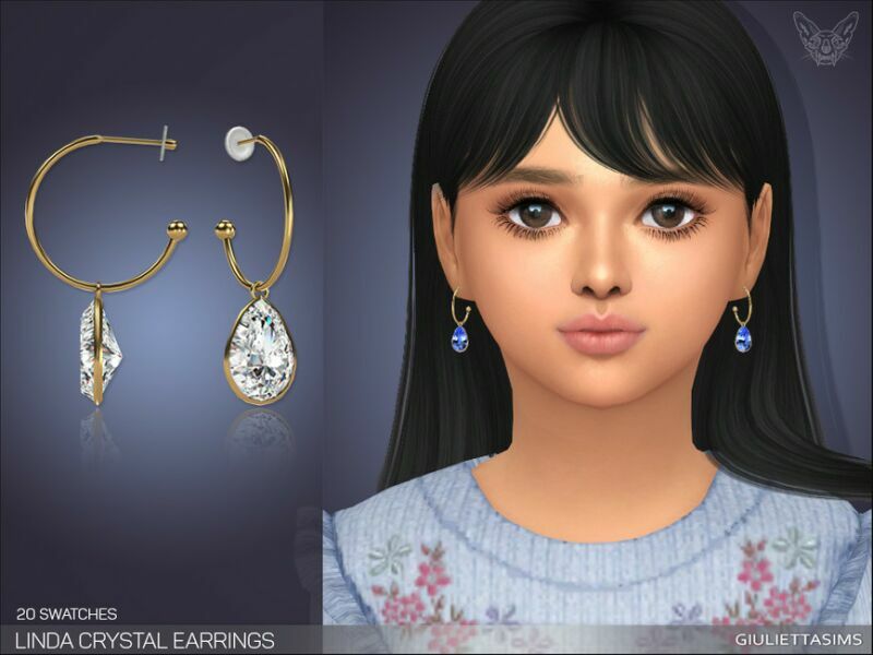 Linda Crystal Earrings For Kids By Feyona Sims 4 CC