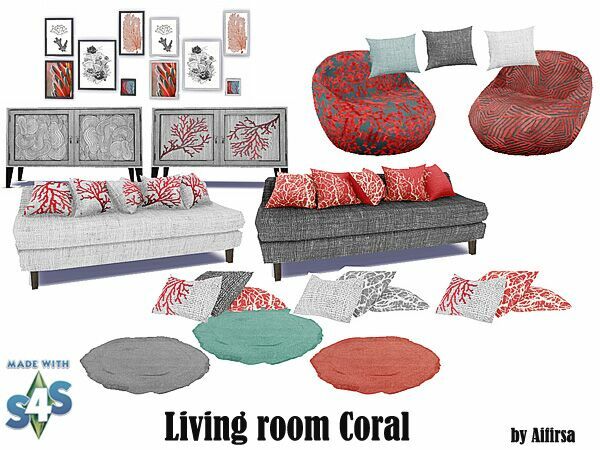 sims 4 cc living room coral by aifirsa 3