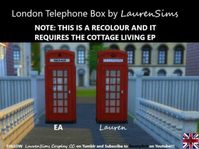 London Telephone Booth (Requires Cottage Living EP) By Laurensims Sims 4 CC