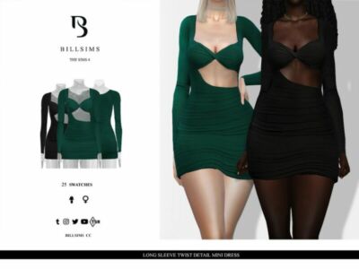 Long Sleeve Twist Detail Mini Dress Sims 4 CC