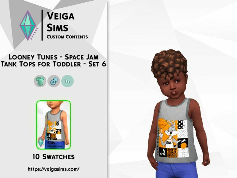 Looney Tunes – Space JAM Tank Tops For Toddler – SET 6 Sims 4 CC