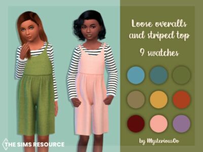 Loose Overalls And Striped TOP By Mysteriousoo Sims 4 CC