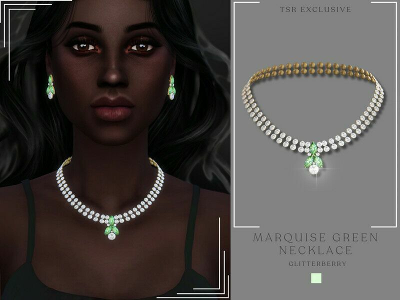 Marquise Green Necklace By Glitterberryfly Sims 4 CC