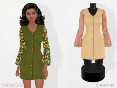 Melody Dress With Printed Sleeves By Talarian Sims 4 CC