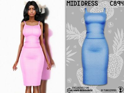 Midi Dress C894 By Turksimmer Sims 4 CC