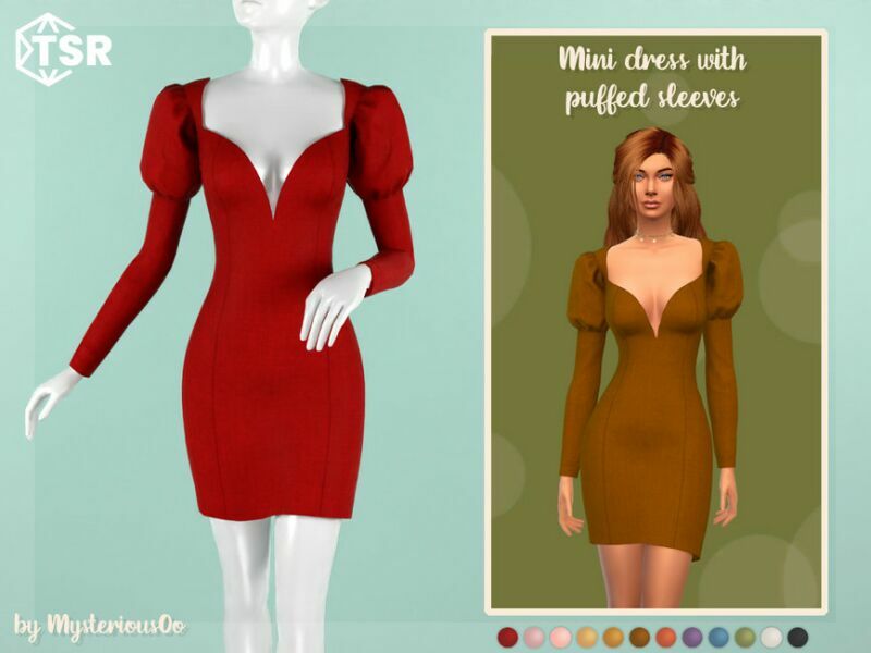 Mini Dress With Puffed Sleeves By Mysteriousoo Sims 4 CC