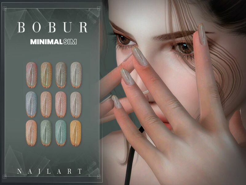 sims 4 cc minimalsim cat eye nails with gold french by bobur3 2