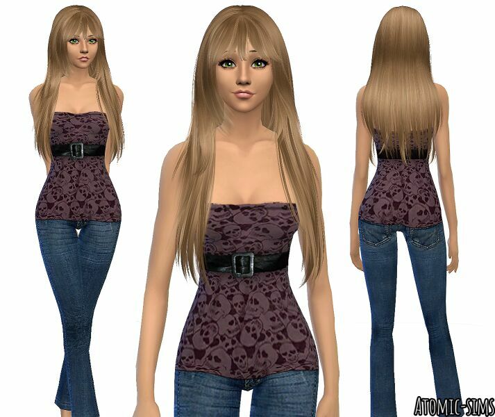 Miss Cutie PIE Skull TOP With Jeans Conversion By Atomic-Sims Sims 4 CC