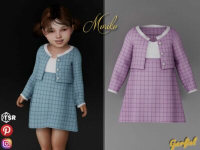 / Moriko – A Plaid Unbuttoned Jacket And Skirt Sims 4 CC