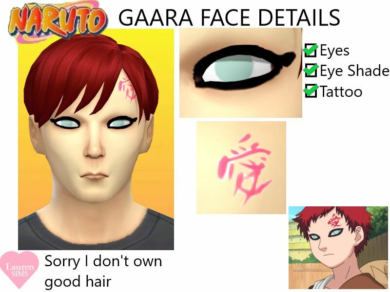 Naruto: Gaara Face Details By Laurensims Sims 4 CC