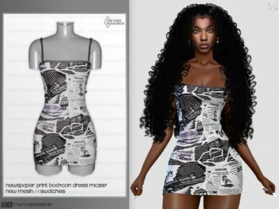 Newspaper Print Bodycon Dress MC337 By Mermaladesimtr Sims 4 CC