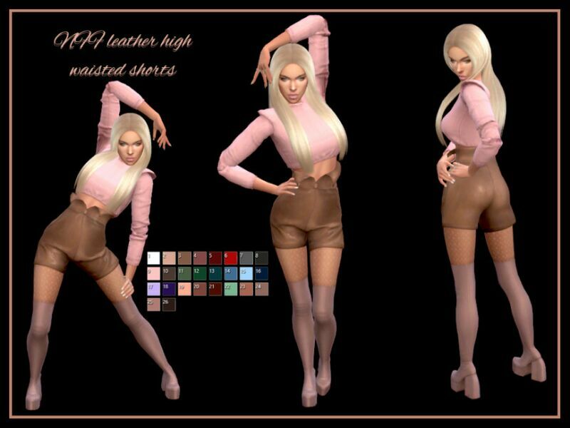 NFF Leather High Waisted Shorts By Nadiafabulousflow Sims 4 CC