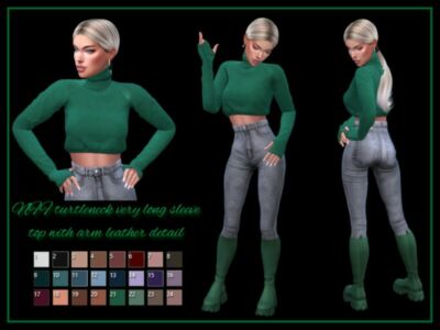 NFF Turtleneck Very Long Sleeve TOP With ARM Leather Detail By Nadiafabulousflow Sims 4 CC