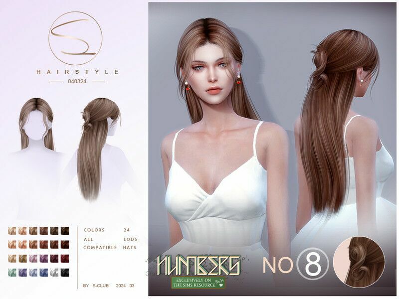 (Numbers Collection)Long Hair BUN 040324 Sims 4 CC