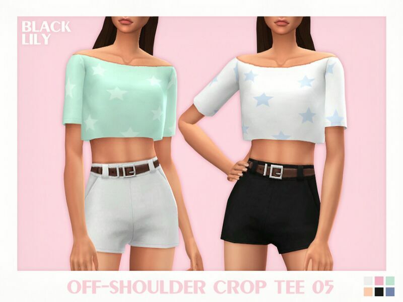 Off-Shoulder Crop TEE 05 Sims 4 CC