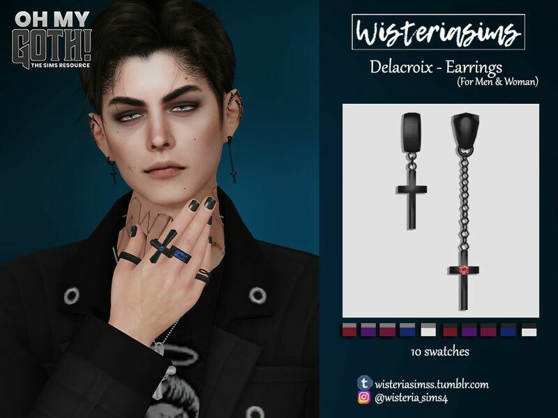 OH MY Goth! Delacroix Earrings By Wisteriasims Sims 4 CC