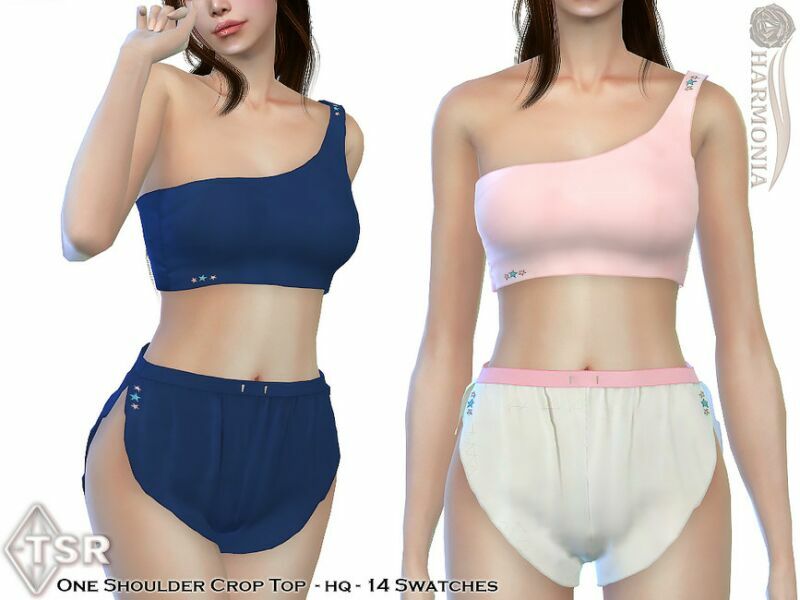 One-Shoulder Crop TOP By Harmonia Sims 4 CC