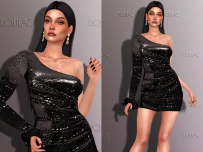 ONE Shoulder Sequinned Mini Dress DO283 Sims 4 CC