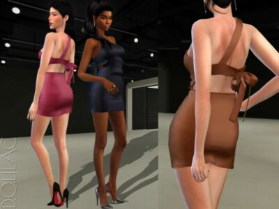 ONE Shoulder TIE Back Mini Dress DO418 Sims 4 CC