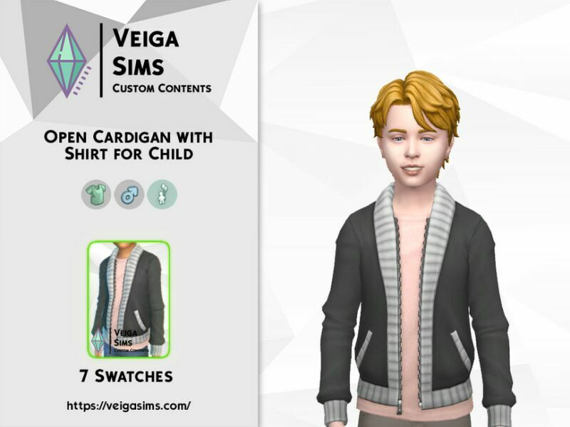 Open Cardigan With Shirt For Child Sims 4 CC