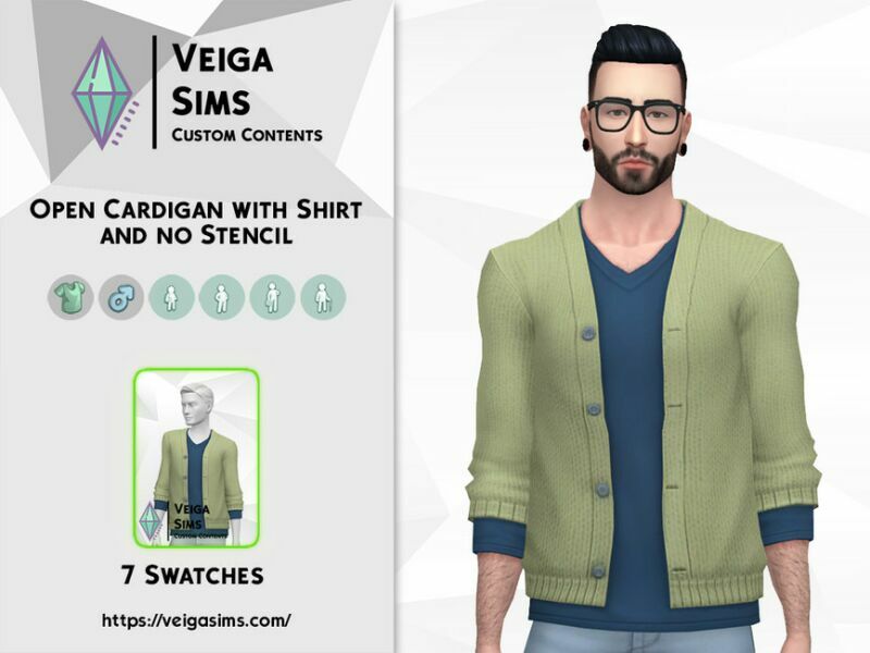 Open Cardigan With Shirt (NO Stencil) Sims 4 CC