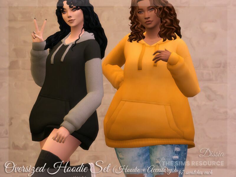 Oversized Hoodie SET (Hoodie + Accessory) By Dissia Sims 4 CC