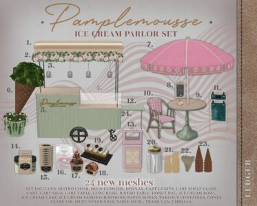 Pamplemousse ICE Cream Parlor SET Sims 4 CC